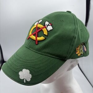 Chicago Blackhawks Hat Cap St Patrick Day Green Kick10 Pro Gear Shamrock Strap